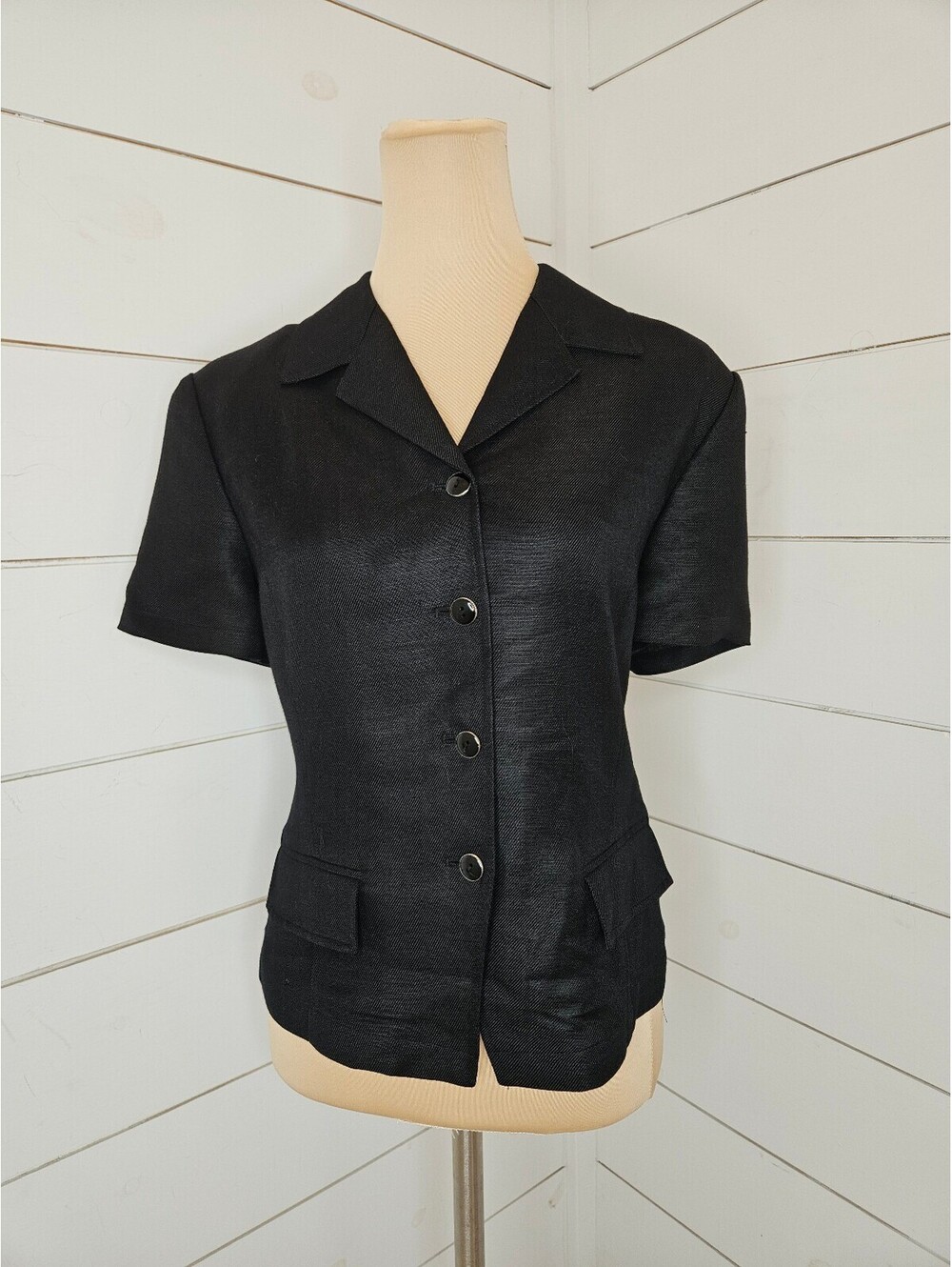 Emma James size 12 black linen blend short sleeve blazer